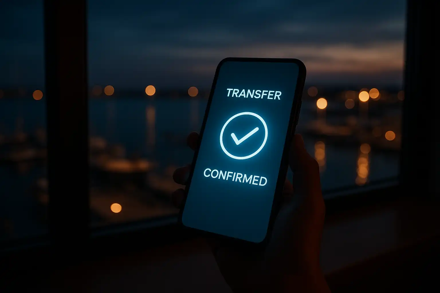 Interac e-Transfer confirmation screen glowing on a phone at the MetroBetz harbor lounge